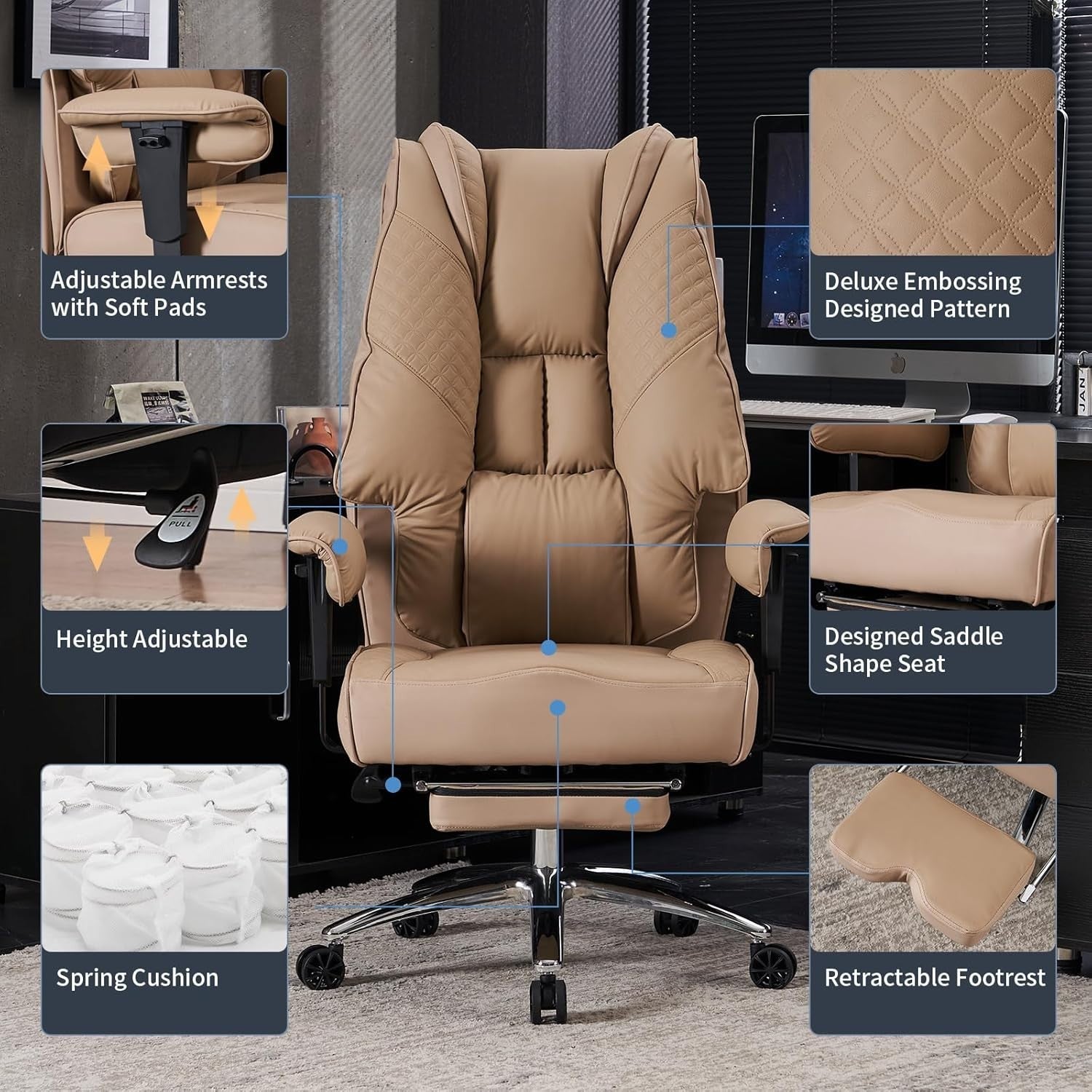 Oversized Office Chair Big & Tall Faux Leather Heavy Duty 400lb Back Support