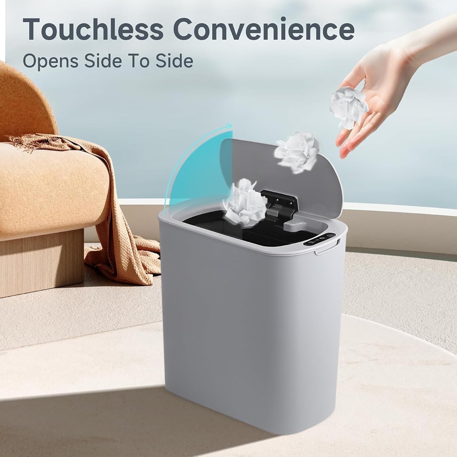 Automatic Touchless Bathroom Bin 2.6 Gallon Slim Motion Sensor Grey