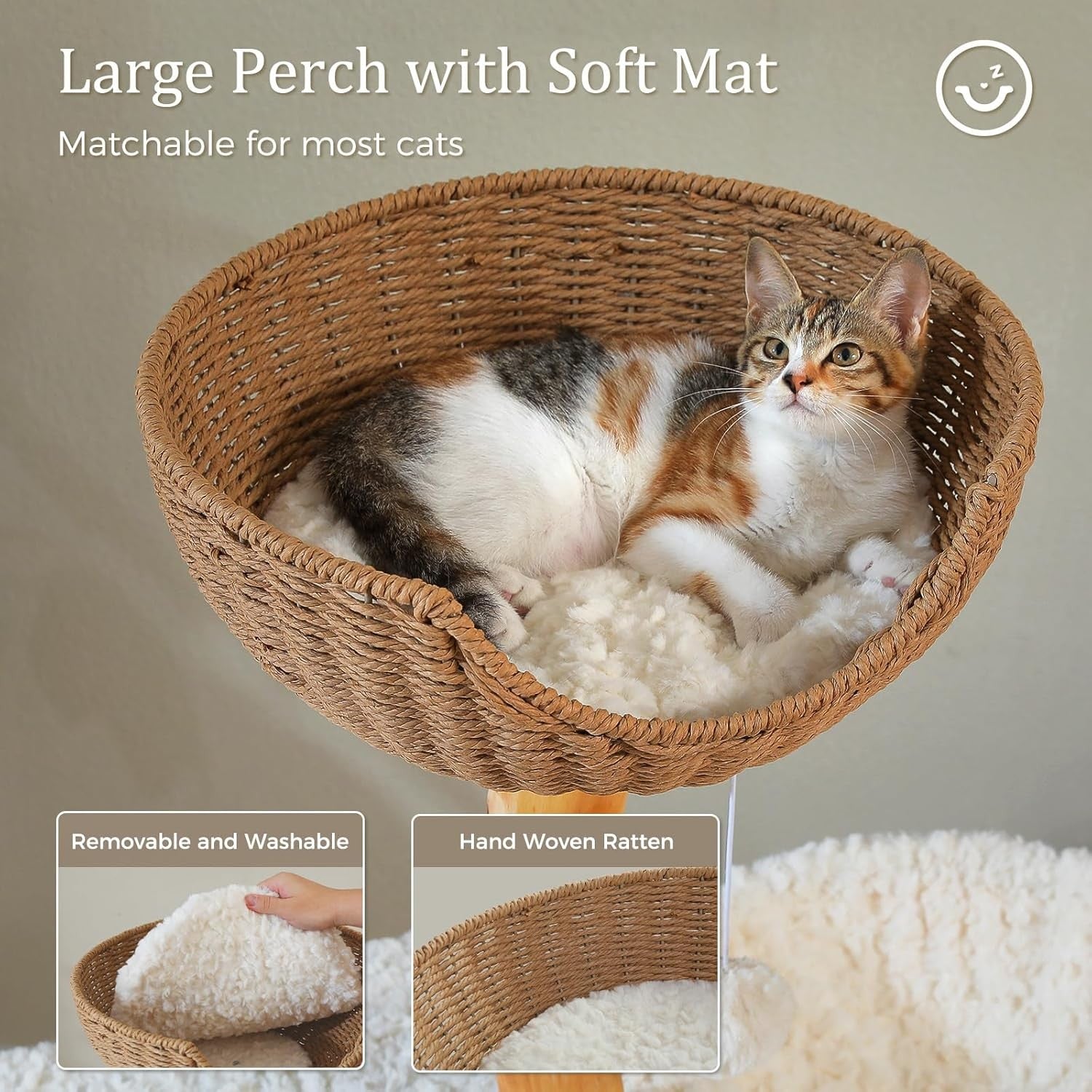 Luxury Cat Tree Tower 123cm Wicker Basket Condo Hammock Scratching Post