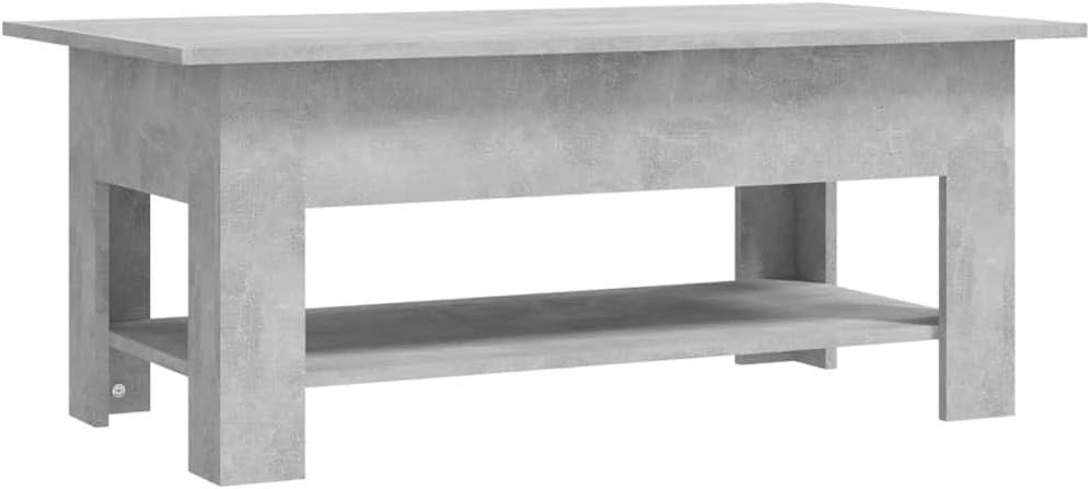 Modern Concrete Grey Coffee Table with Storage Shelf – Sleek Space-Saving Design