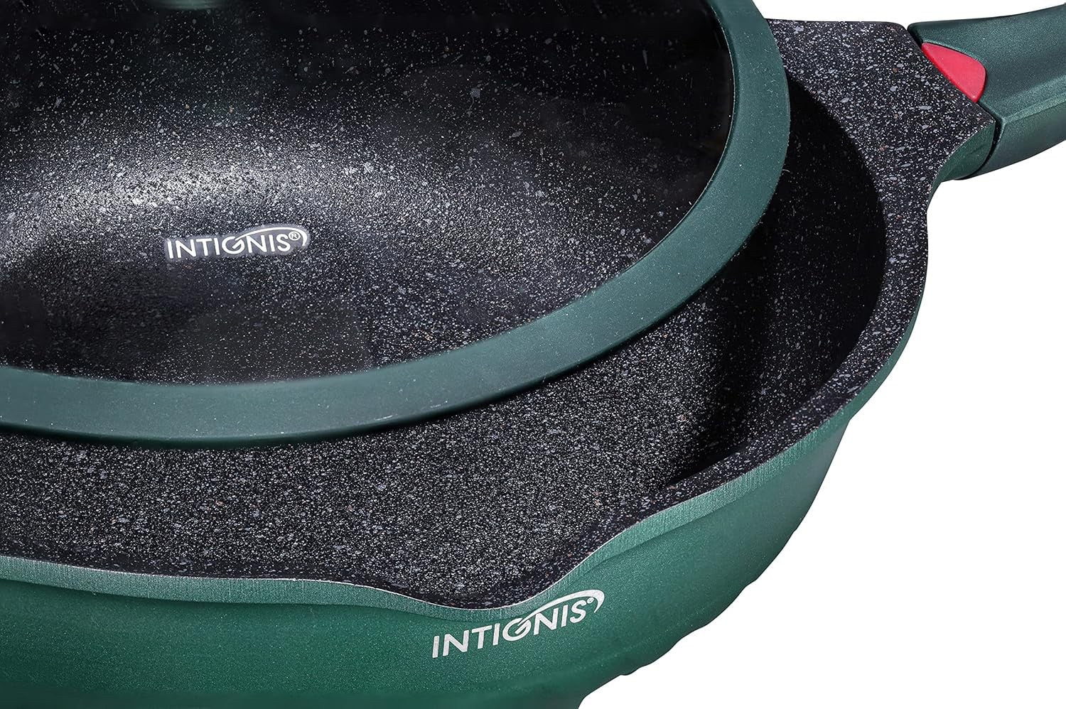 28cm Green Deep Non Stick Frying Pan with Lid  3in1 Skillet Sauté Pan & Mini Wok