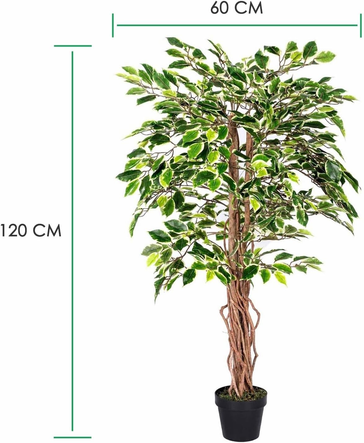 4ft Variegated Ficus Tree Real Wood Trunk Lifelike Indoor Artificial Plant Decor