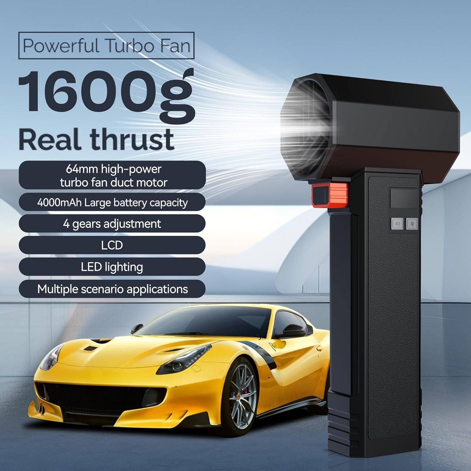 Cordless Turbo Air Blower 1600G High Power LED Car Dryer Leaf Snow Cleaner