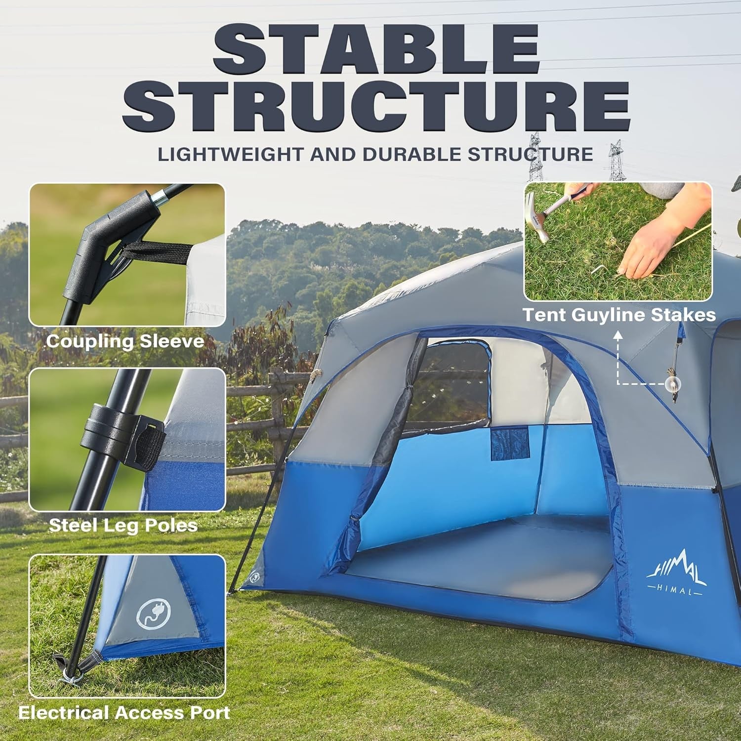 6-Person Cabin Tent Waterproof Windproof Family Camping Shelter