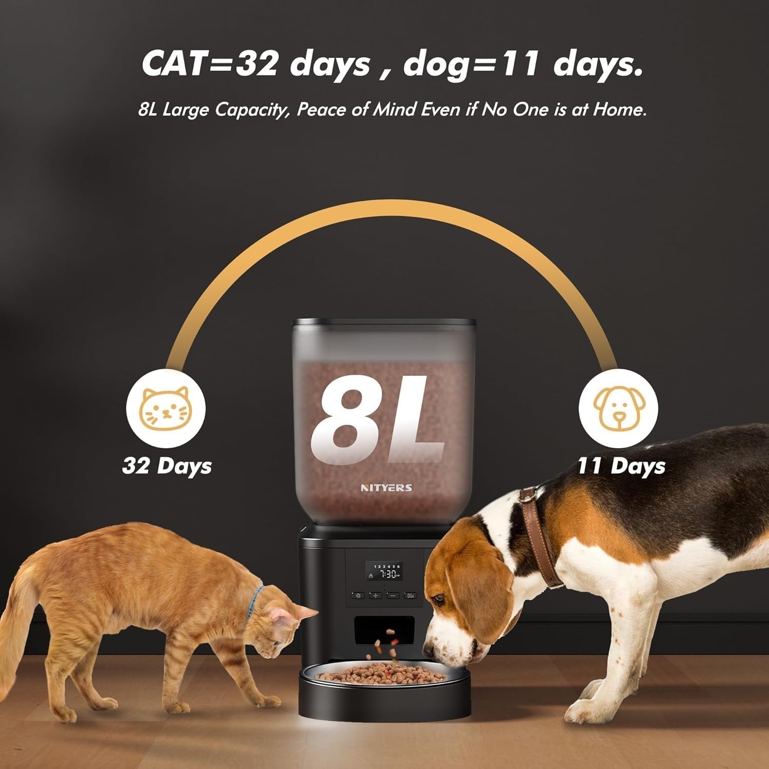 8L Automatic Cat Feeder Timed Pet Food Dispenser 1-6 Meals Voice Record