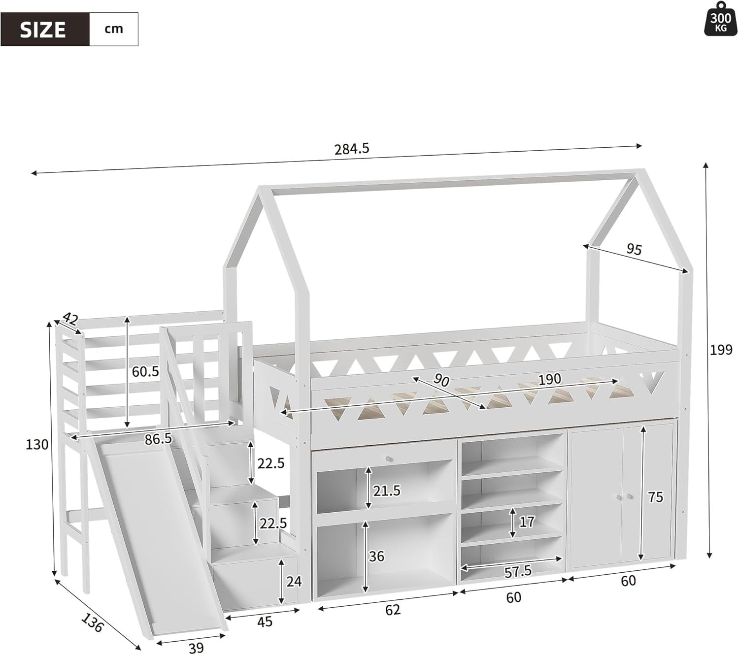 Kids Cabin Bed Slide Stairs Storage Drawers Wardrobe Loft Bunk Frame