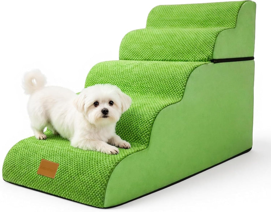 Dog Steps for Bed 5-Step Non-Slip Pet Stairs Ladder Foam Ramp with Plush Cover