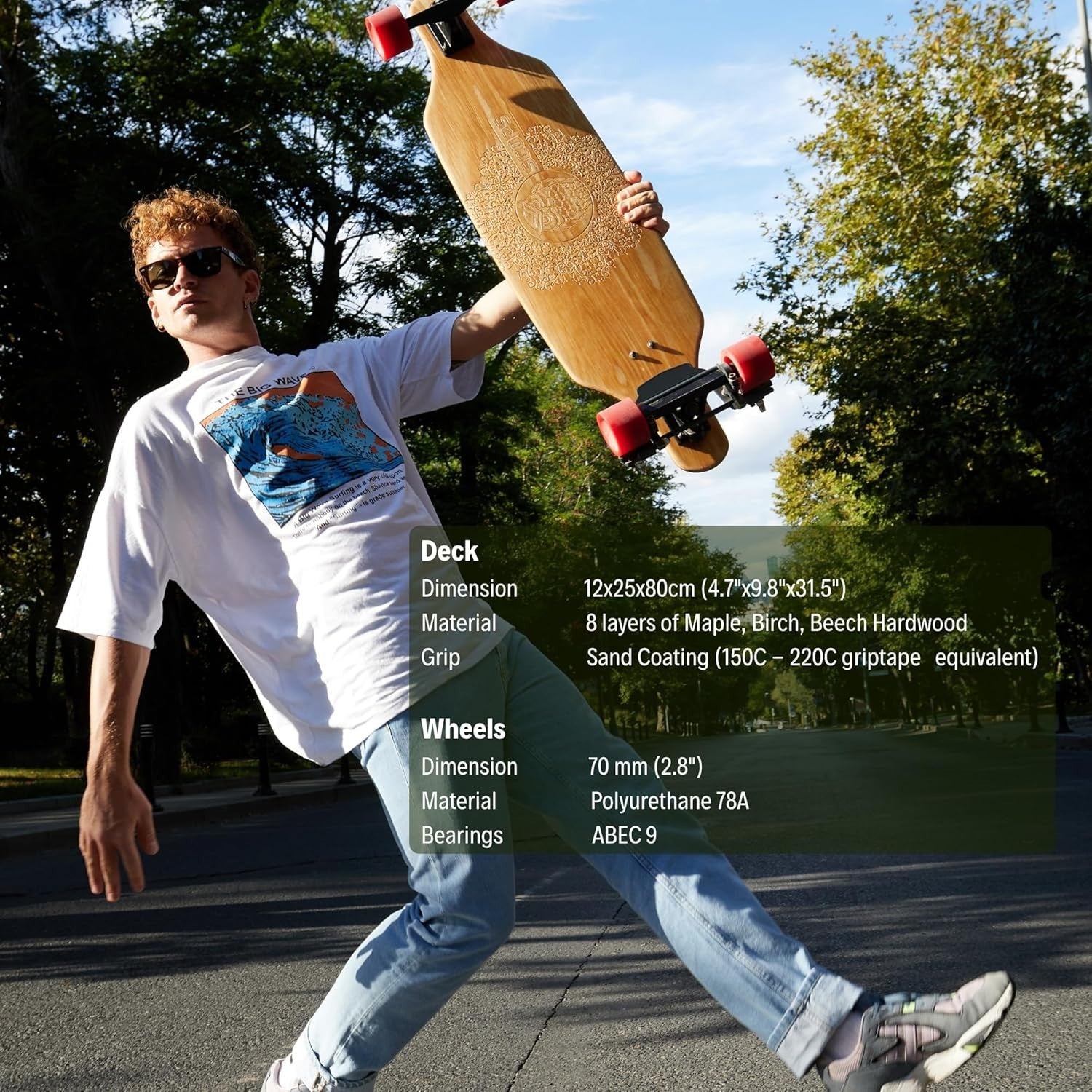 31.5" Longboard Maple/Birch/Beech Deck 70mm PU Wheels ABEC-9