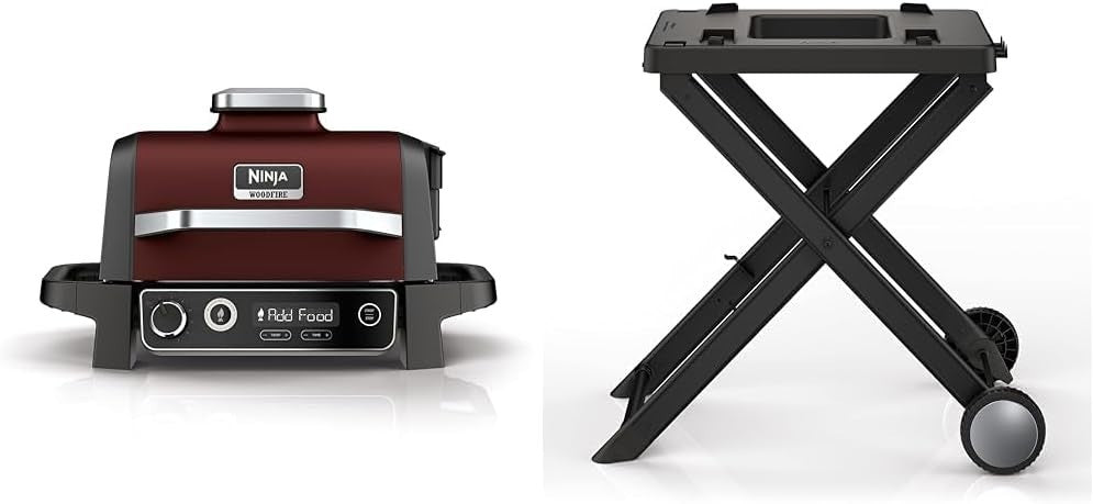 Electric BBQ Grill Smoker Air Fryer 7-in-1 Wood Pellets + Folding Stand Probe