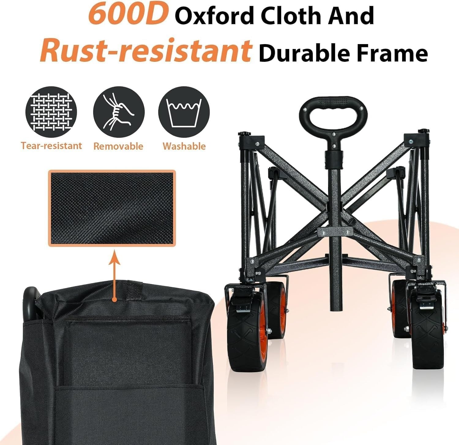 250L Folding Festival Trolley Heavy Duty Wagon 275lb Capacity 360° Handle Black