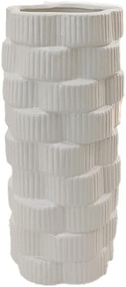 White Ribbed Ceramic Vase 26cm Modern Flower Living Room Table Decor