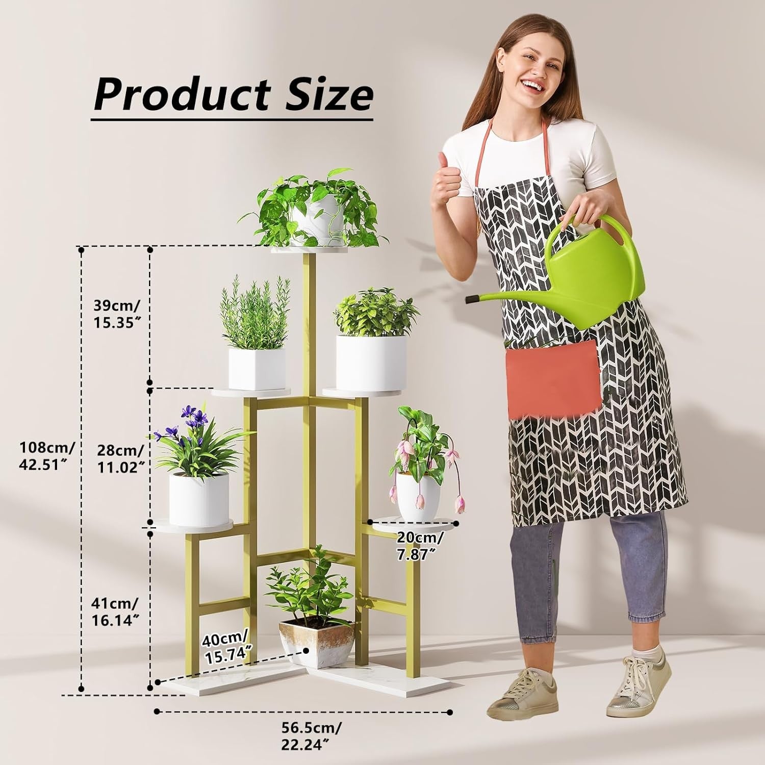 6 Tier Gold Metal Wood Plant Stand | Tall Indoor Corner Flower Pot Display Shelf