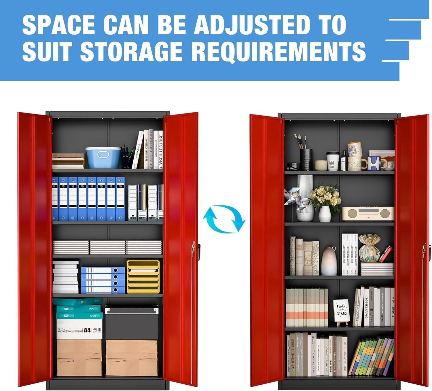 Tall Metal Storage Cabinet 180cm Lockable Cupboard with Adjustable Shelves