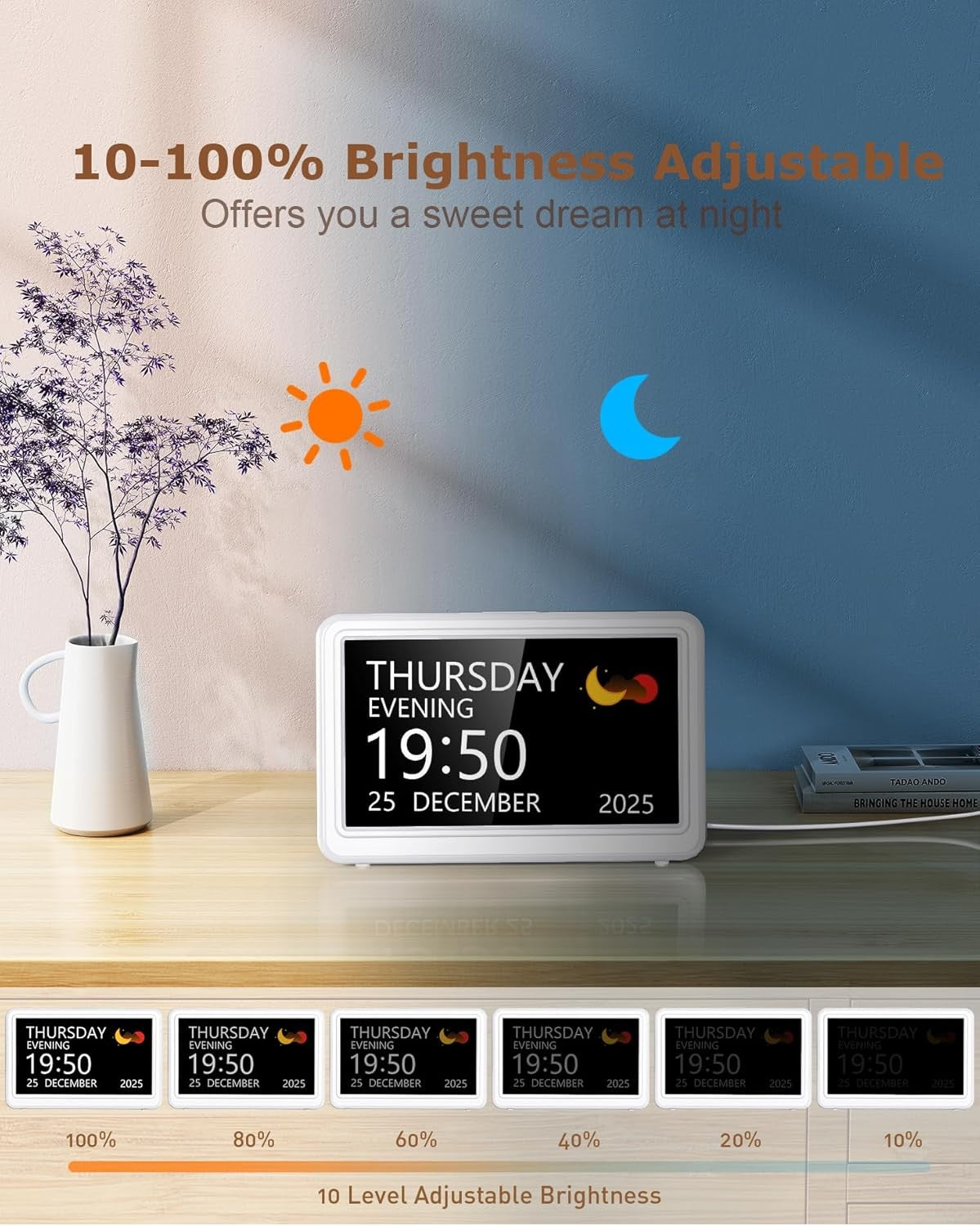 Large Dementia Digital Clock Big Display Day Date Time Alarms Elderly