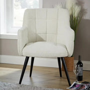 Cream Boucle Teddy Armchair Accent Chair w/ Black Legs Bedroom Lounge