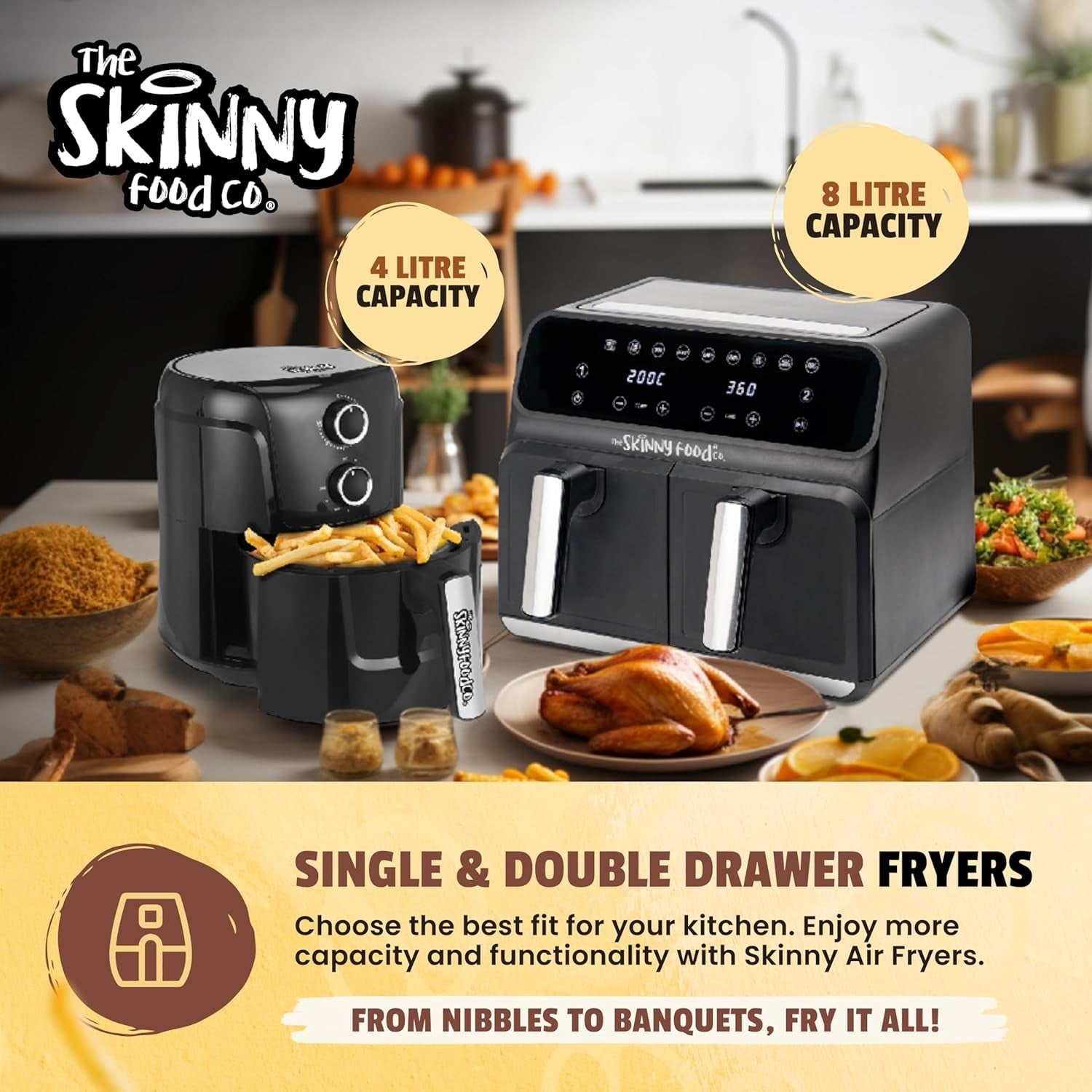 8L Dual Drawer Air Fryer Sync Finish 1700W 8-in-1 Touchscreen No Oil