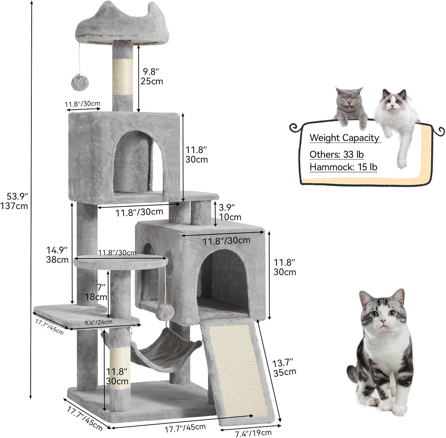 Large Cat Tree Tower 137cm Scratching Post Condo Hammock Multi-Level XL