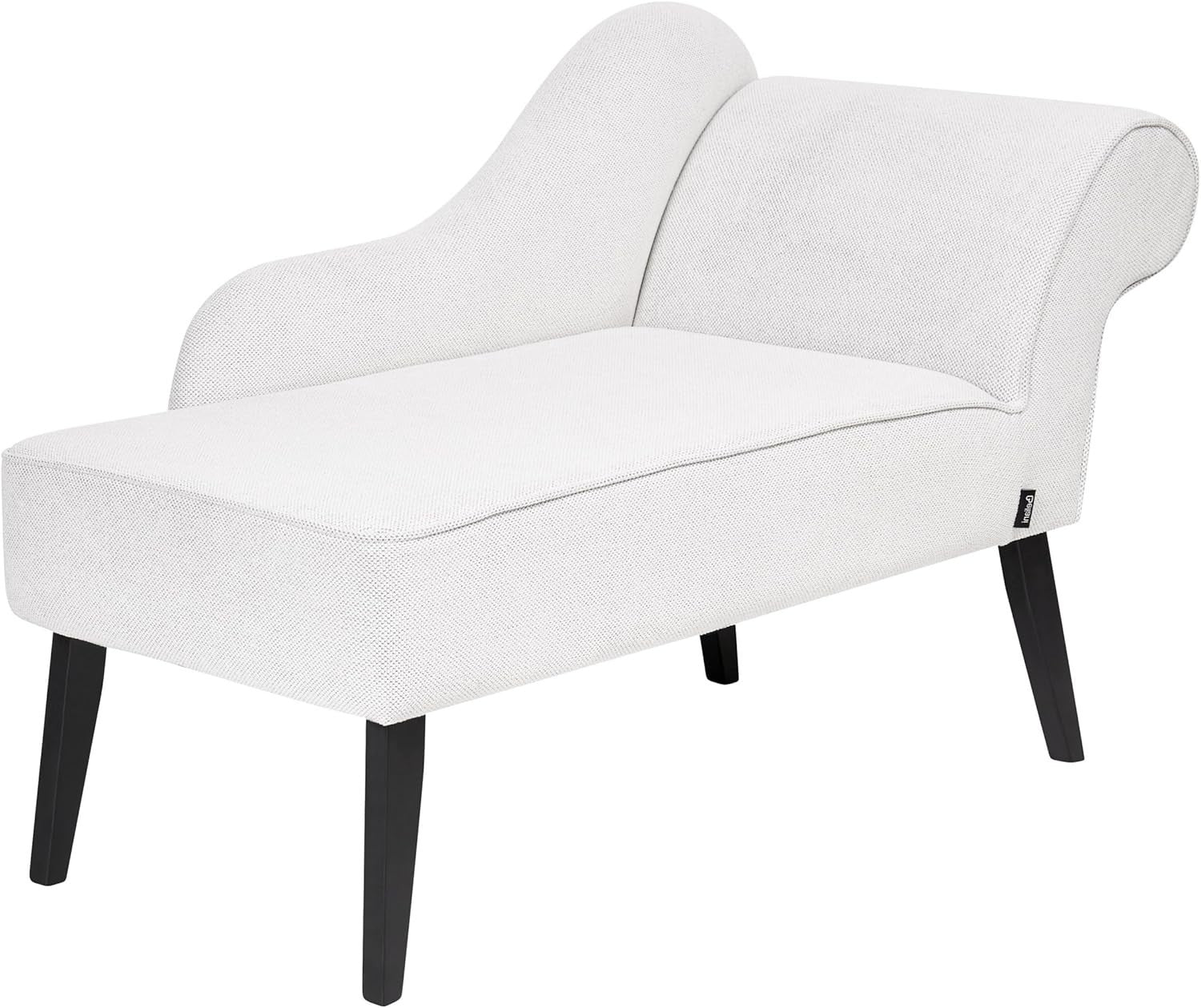 Vintage Right Hand Chaise Lounge White Fabric | Retro Sofa Seat, Black Legs