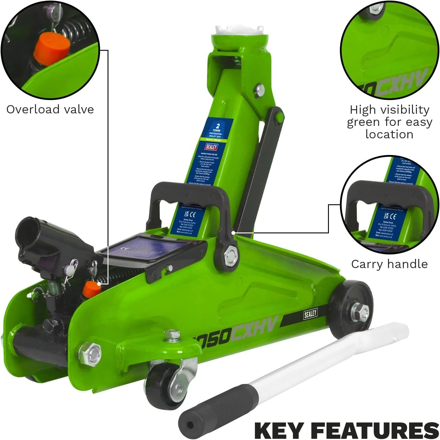 2 Ton Hydraulic Trolley Jack Short Chassis 130–330mm Hi-Vis Heavy Duty Car Lift
