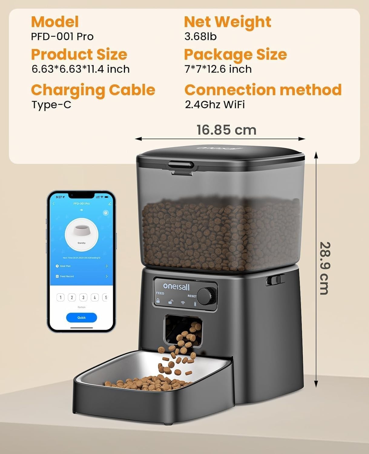 WiFi Automatic Cat Feeder 3.5L APP Control Timed Pet Food Dispenser