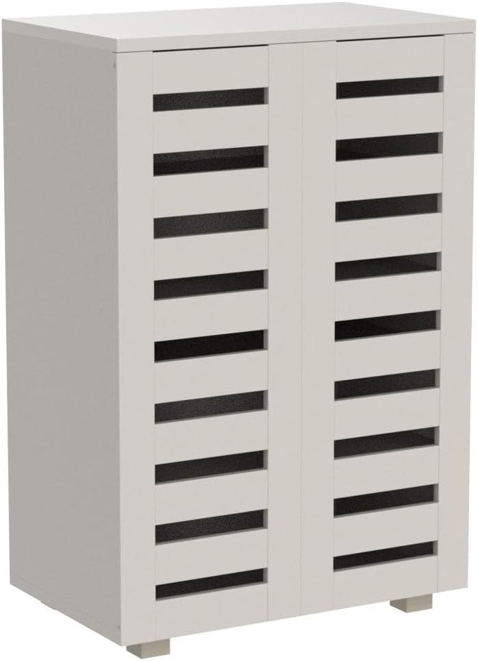 2-Door Wooden Shoe Cabinet with 5 Shelves, 60x33x87 cm Grey