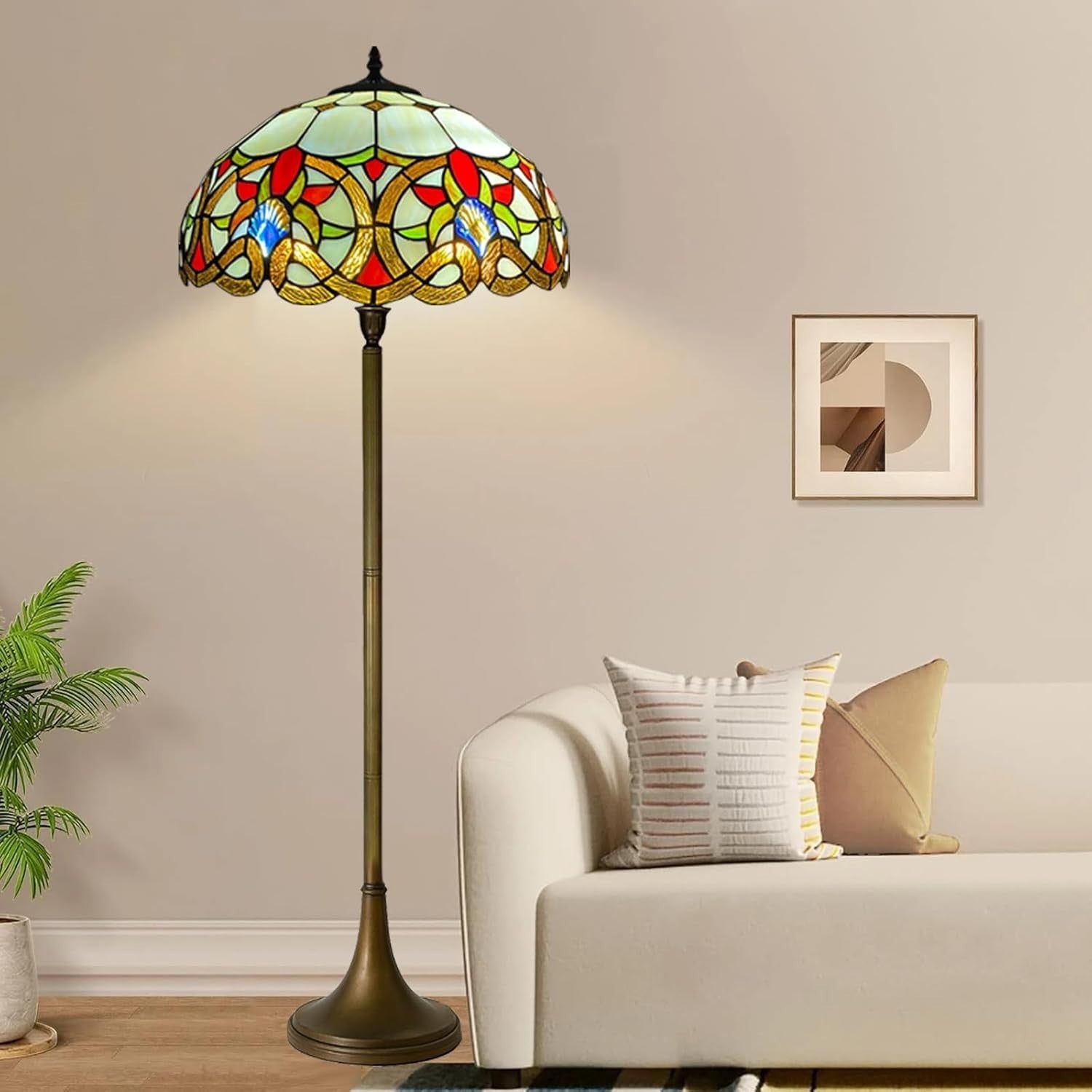 Antique Stained Glass Floor Lamp Handcrafted 16in Art Home Light