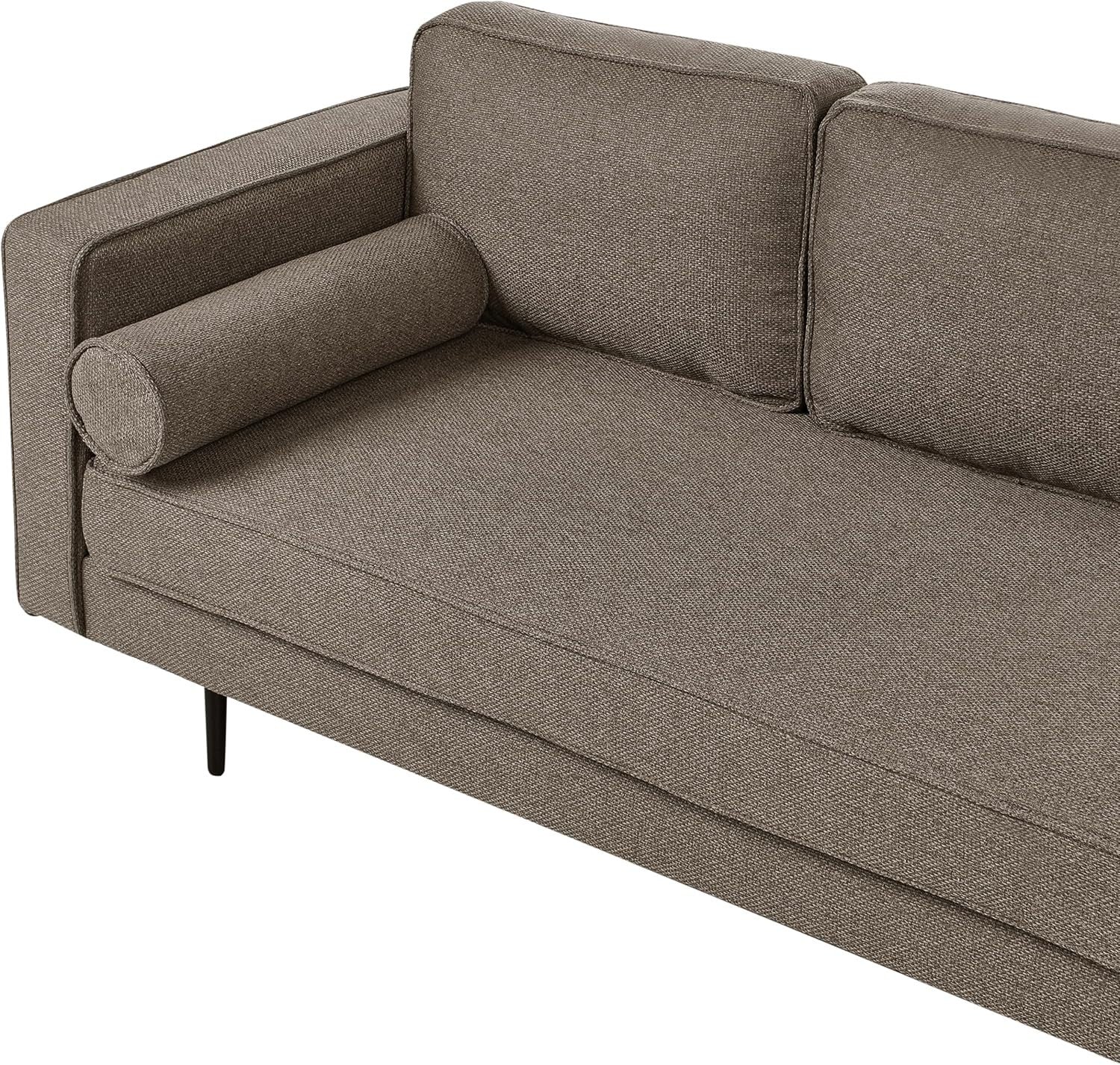 Brown Chaise Lounge Sofa Left-Hand | Bolster Cushion Modern Metal Legs