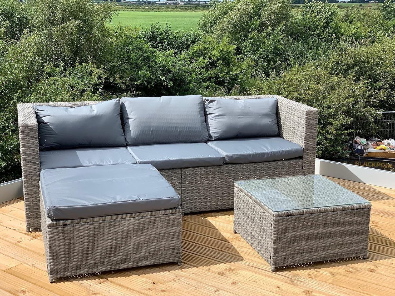 Outdoor Rattan Corner Sofa Set - Modular 4-Piece Patio Lounge, Weatherproof