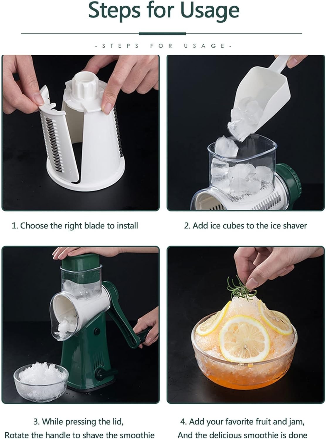Manual Ice Shaver Snow Cone Slushie Maker Hand Crank Portable