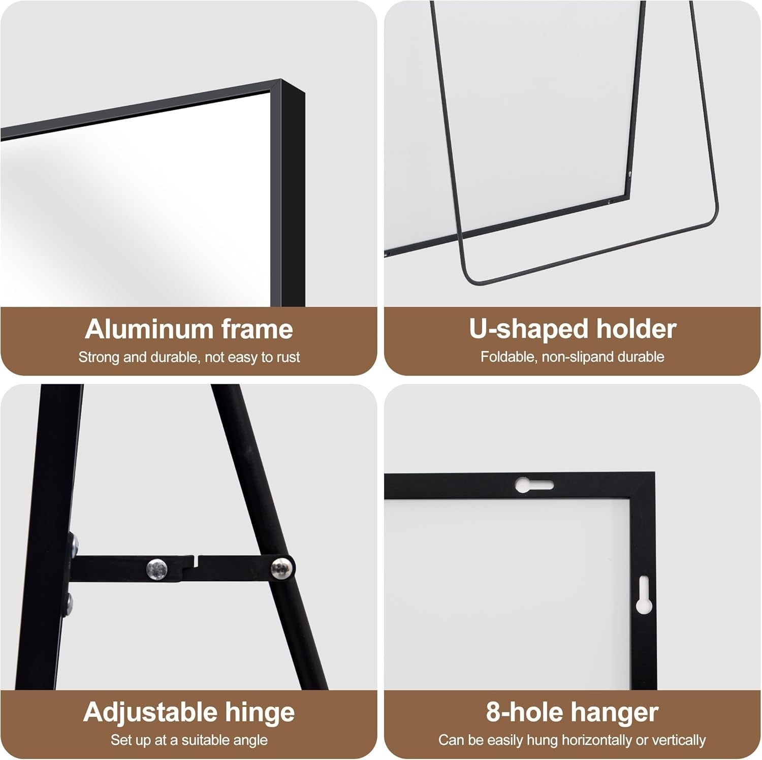 Full Length Mirror 179x65cm Wall Leaning Floor Mirror Black Aluminium Frame