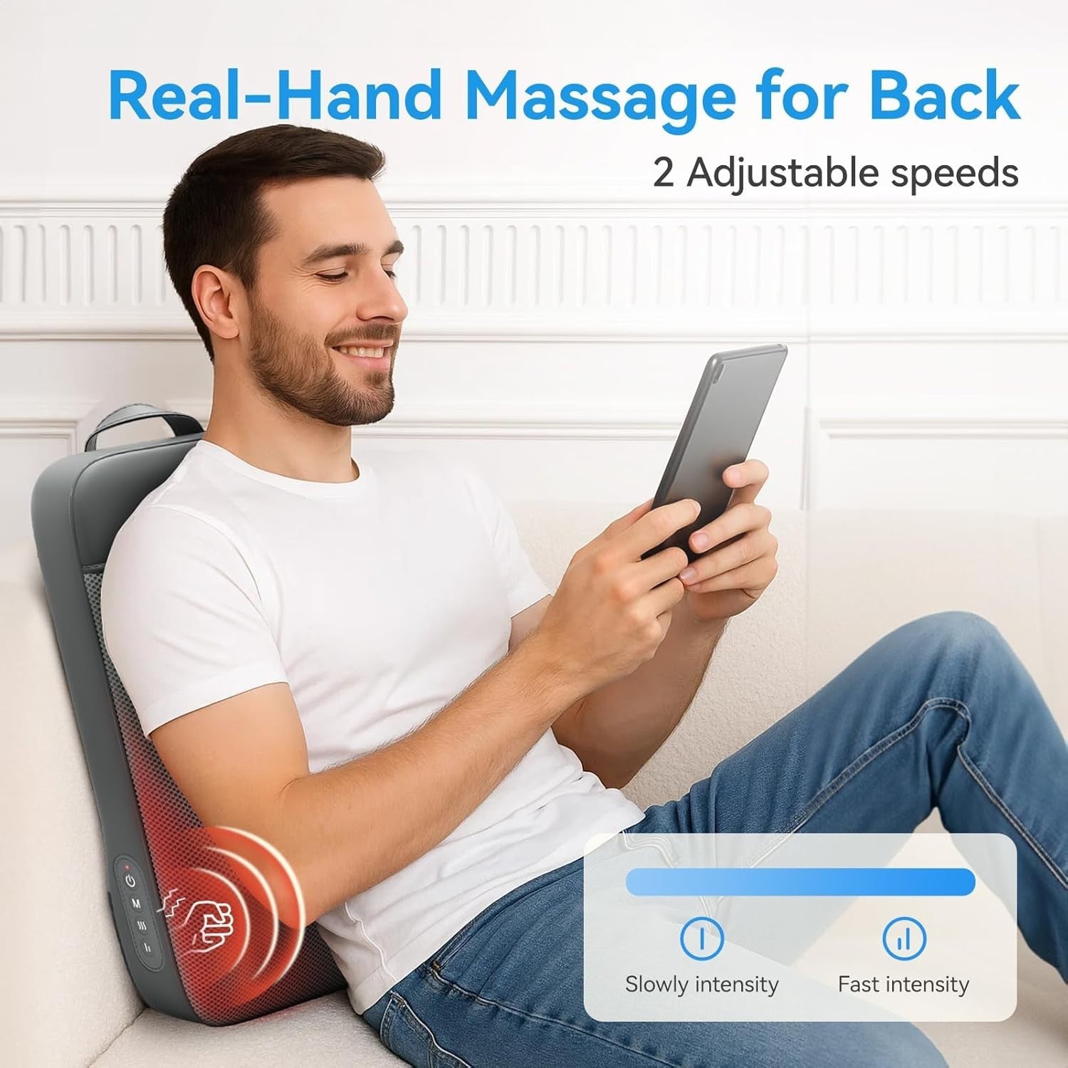 Cordless Shiatsu Back Massager with Heat Deep Tissue Kneading for Pain Relief
