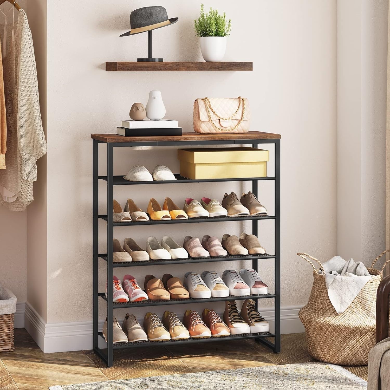 6-Tier Adjustable Shoe Rack for 18-24 Pairs, 75x28x92 cm Rustic Brown