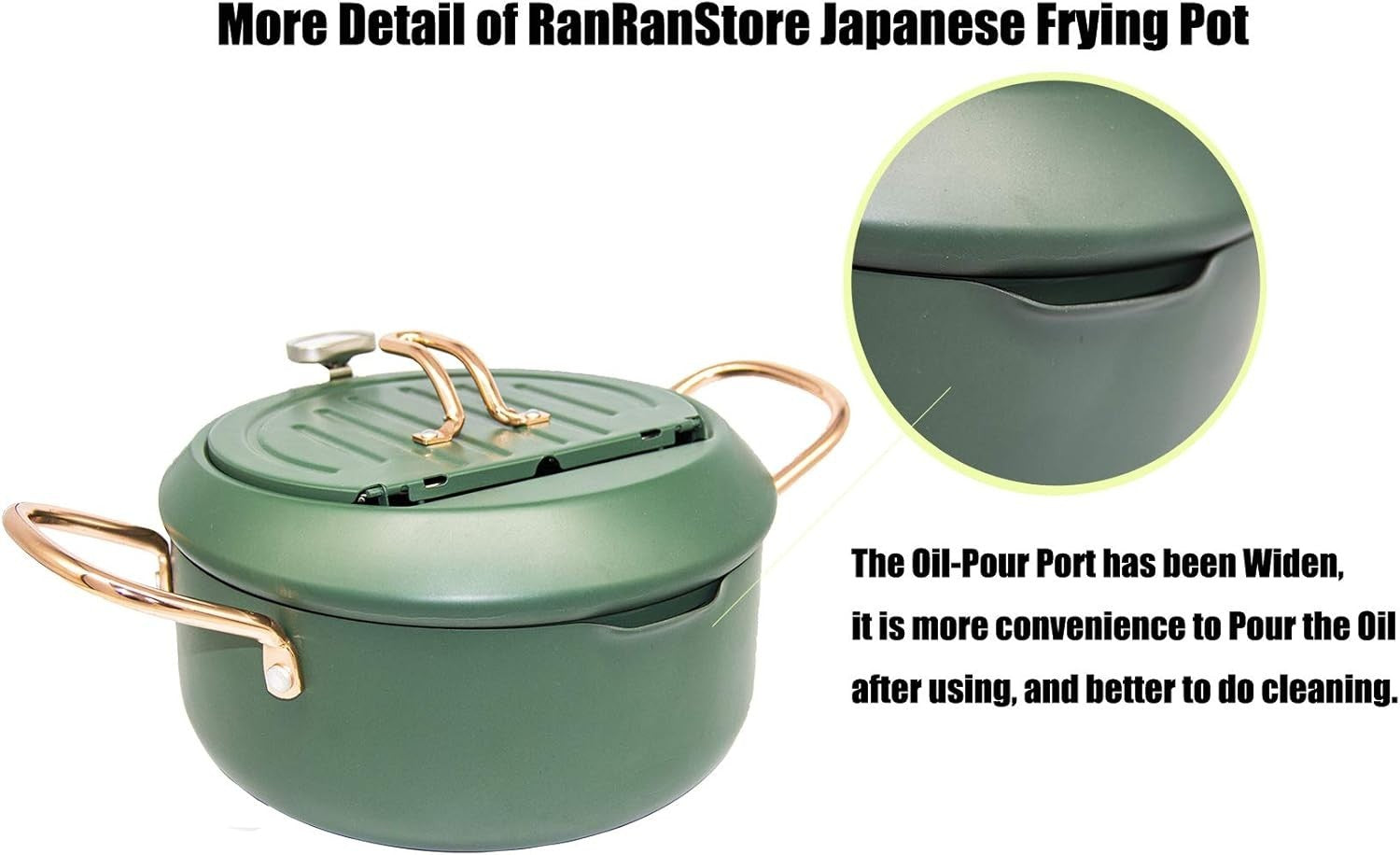 Large Japanese Tempura Frying Pot 3.5L 10.2in Nonstick Thermometer