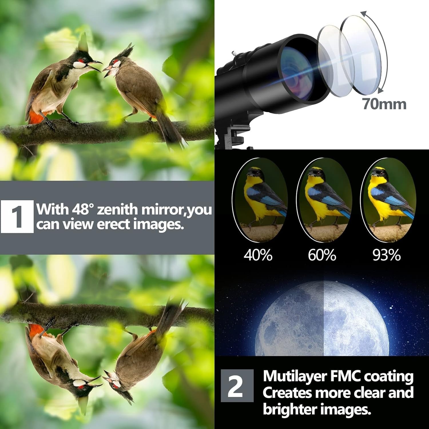 70mm Aperture 400mm Refractor Telescope for Kids & Adults - White