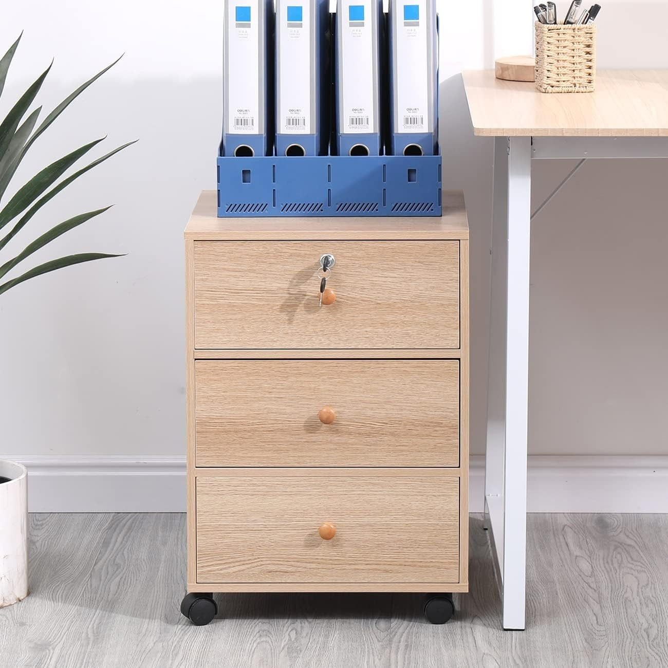 3 Drawer Mobile File Cabinet Lockable Under Desk A4 Storage on Wheels