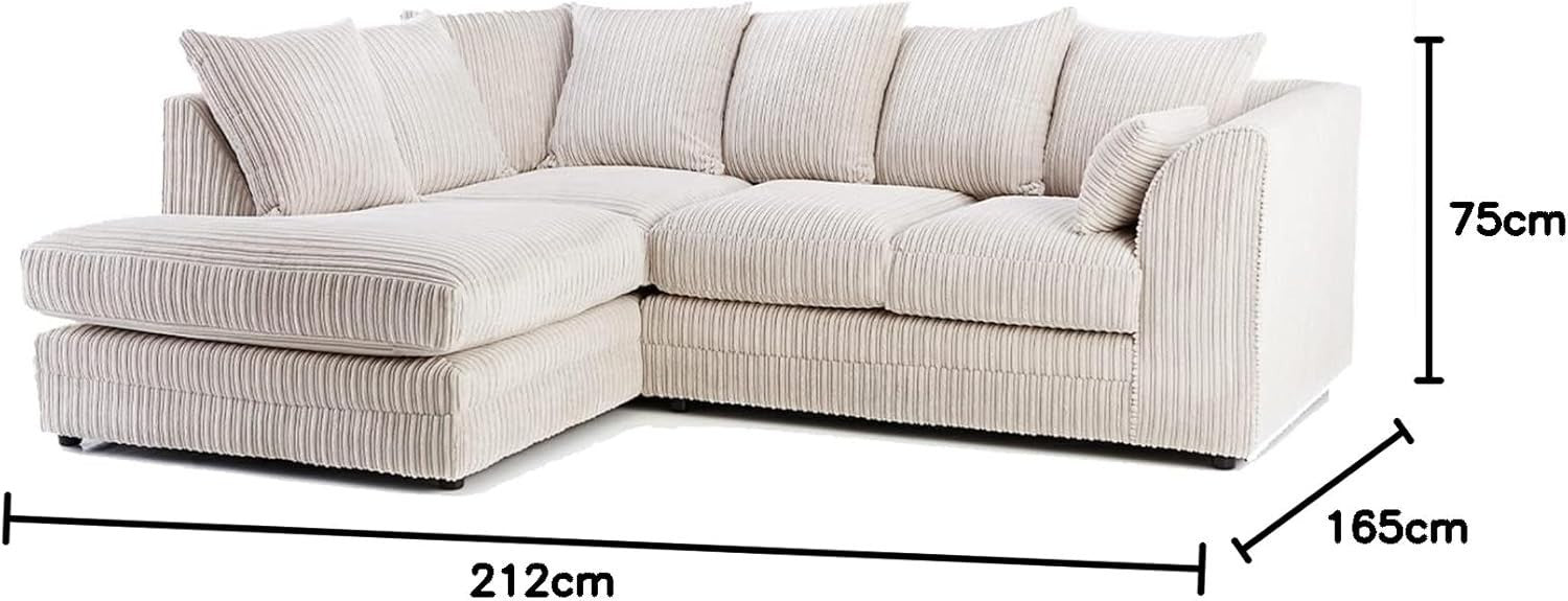 Cream Fabric Corner Sofa LH 3-4 Seater | Soft Cord | Deep Cushions UK Made