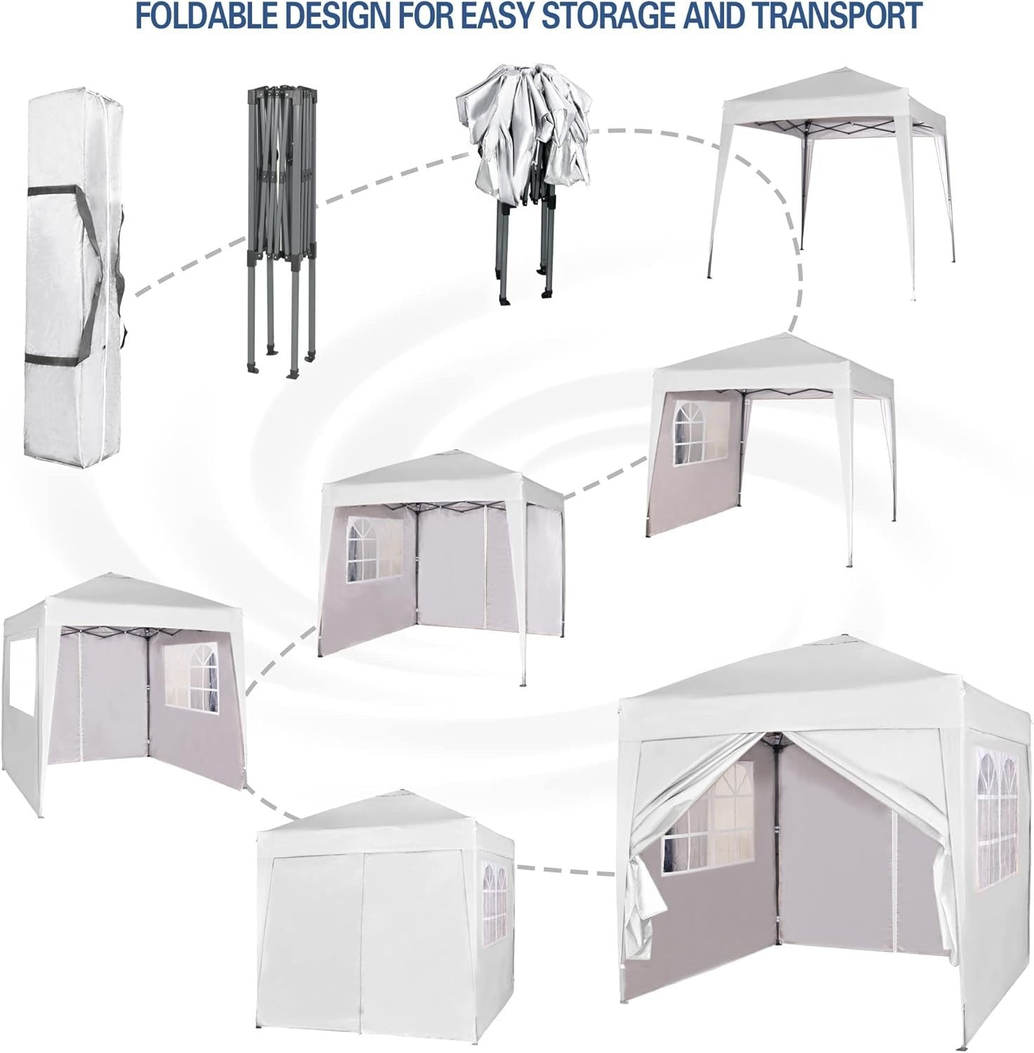 2x2m Pop Up Gazebo Waterproof w/ Sides White Silver Protective Canopy