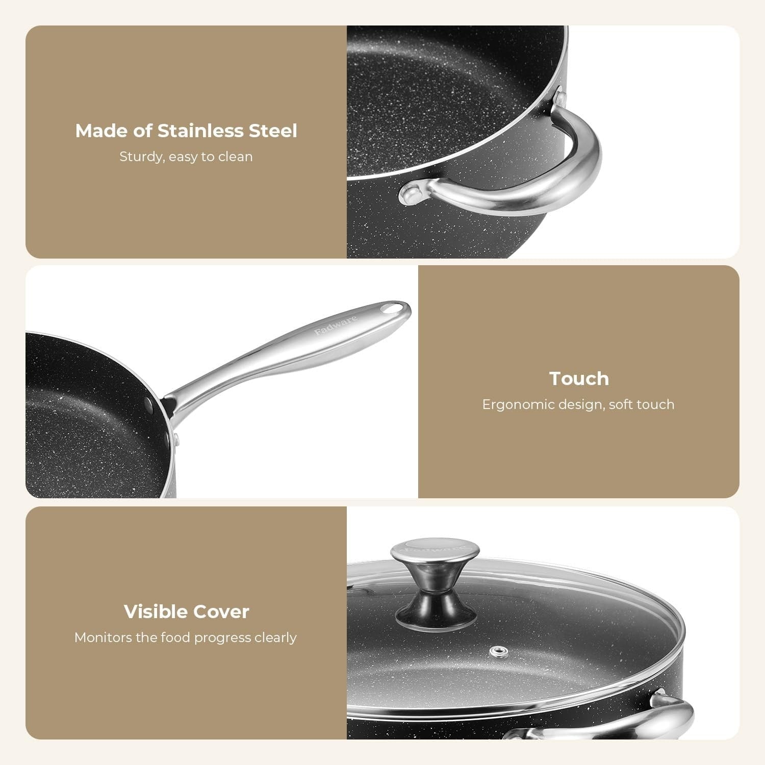 10pcs Black Non-Stick Cookware Set, Induction & Oven Safe Large Capacity Pans