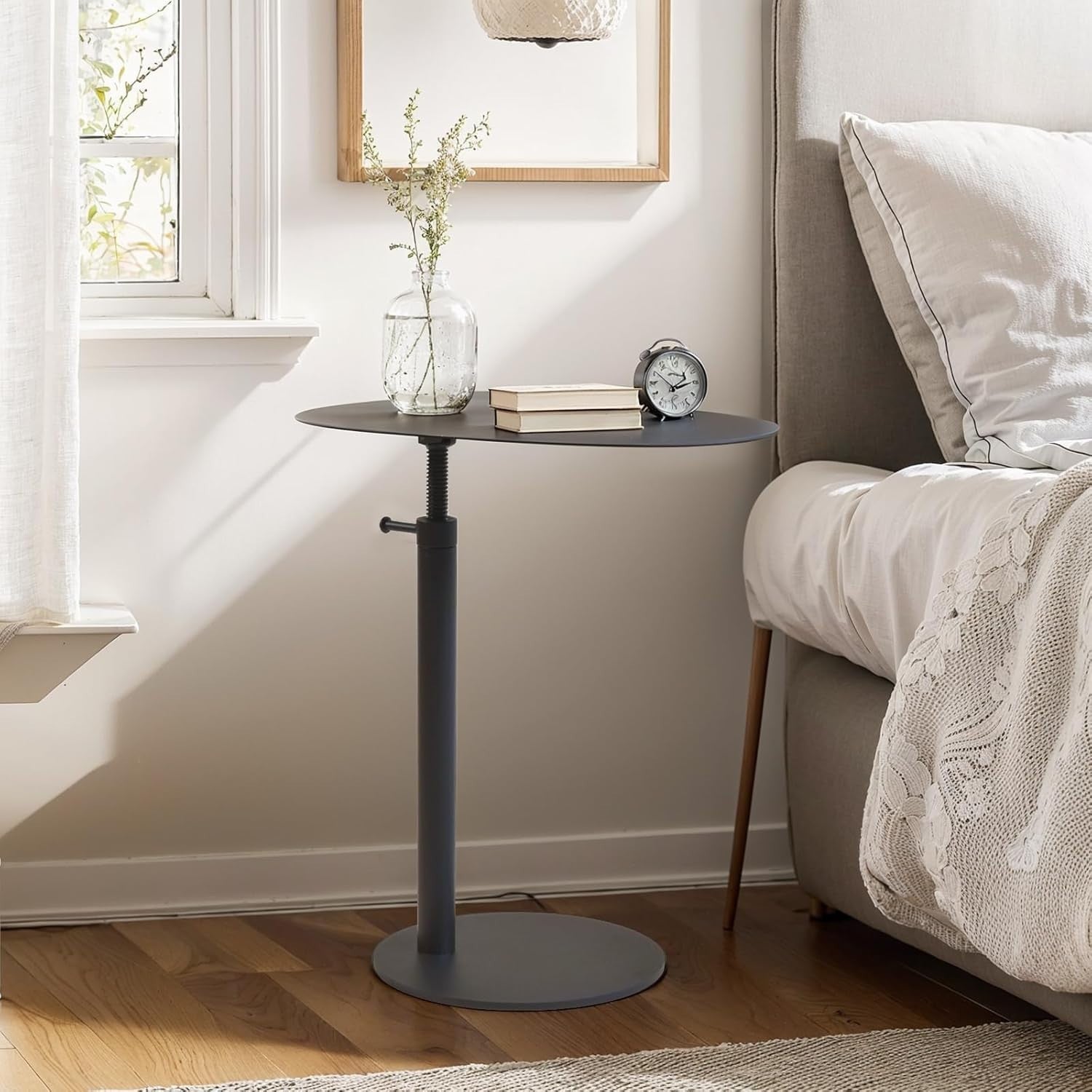 C-Shaped Metal End Table Black Side Sofa Bed Laptop Desk Space Saving Modern