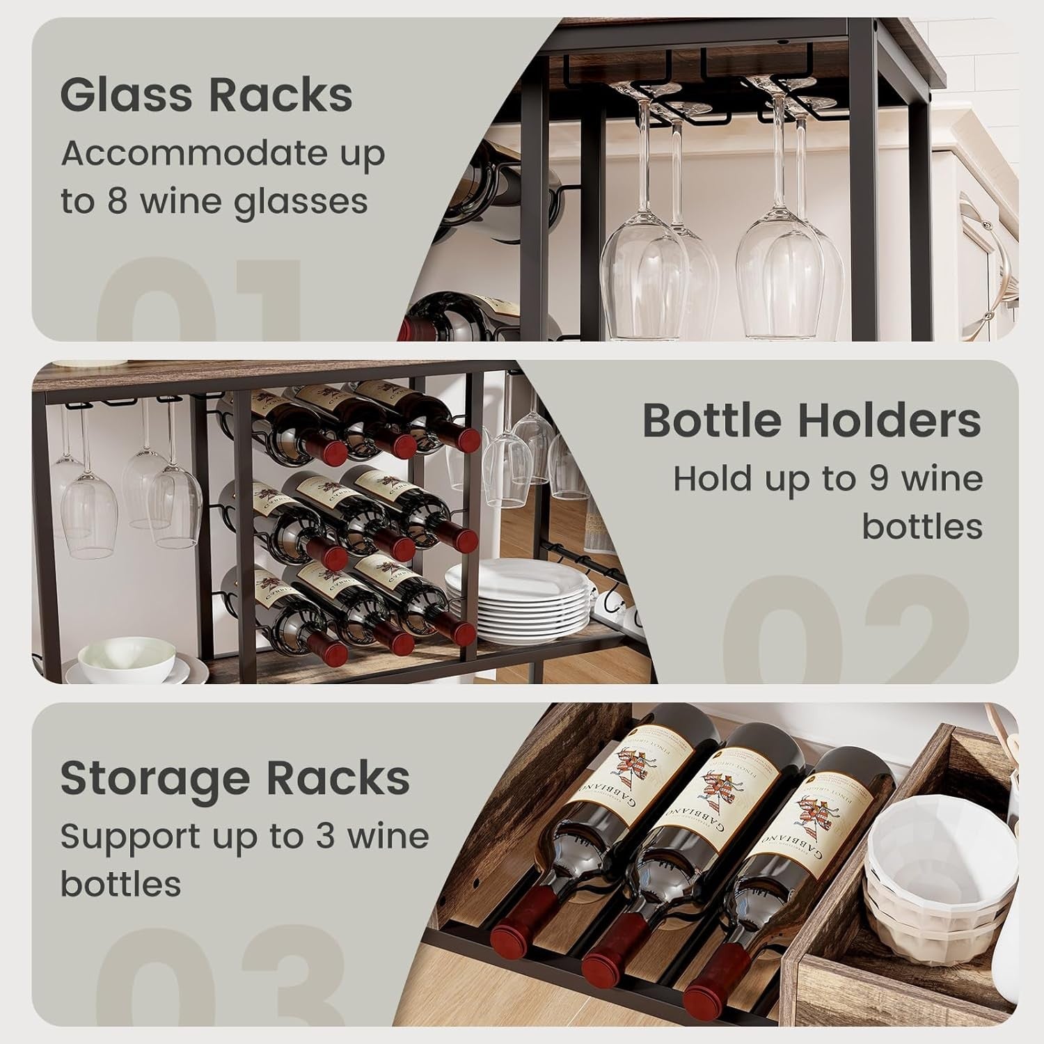 Kitchen Serving Trolley Bar Cart Wine Rack Glass Holder Lockable Wheels