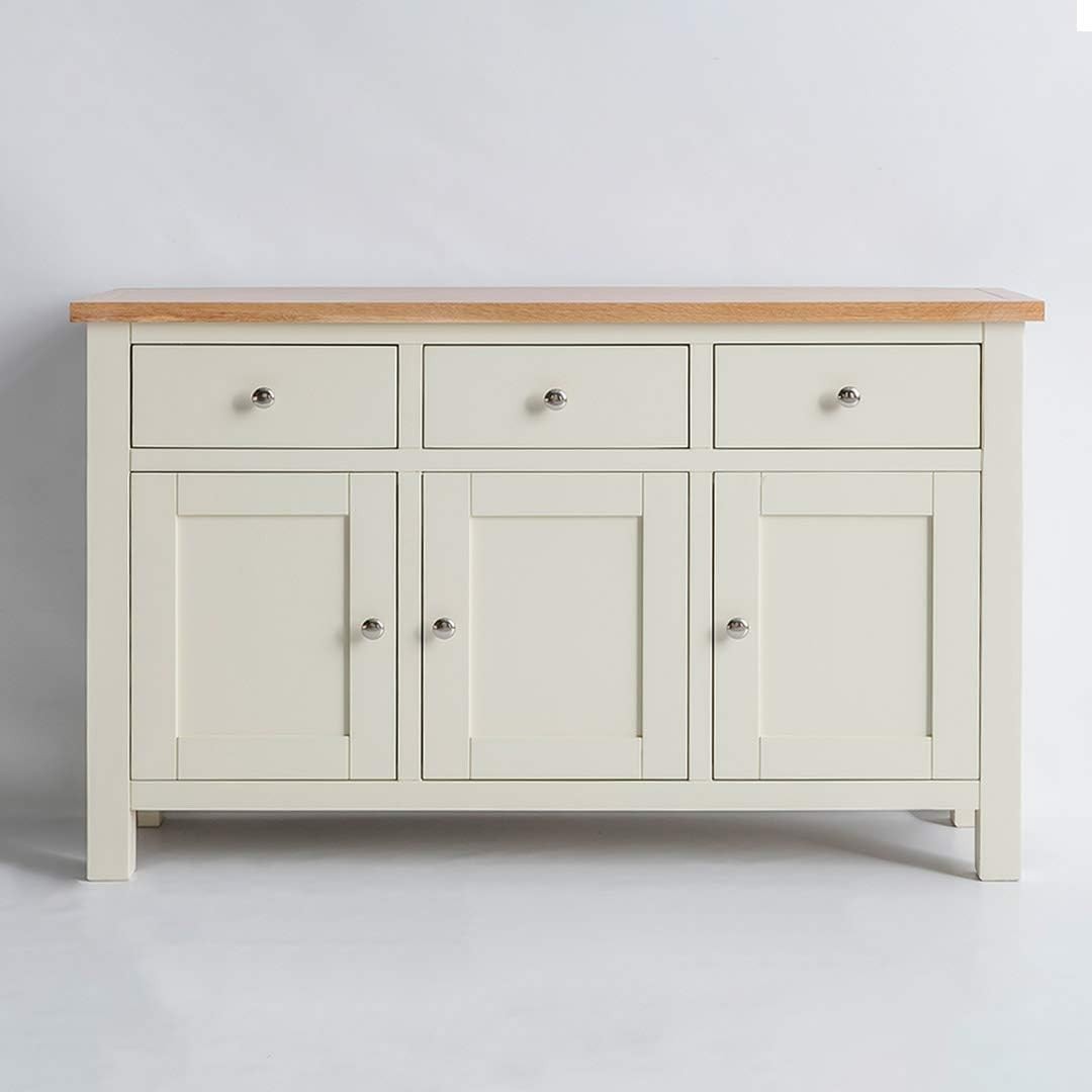 Cream Sideboard Storage Cabinet Oak Top 3 Door 3 Drawer Cupboard