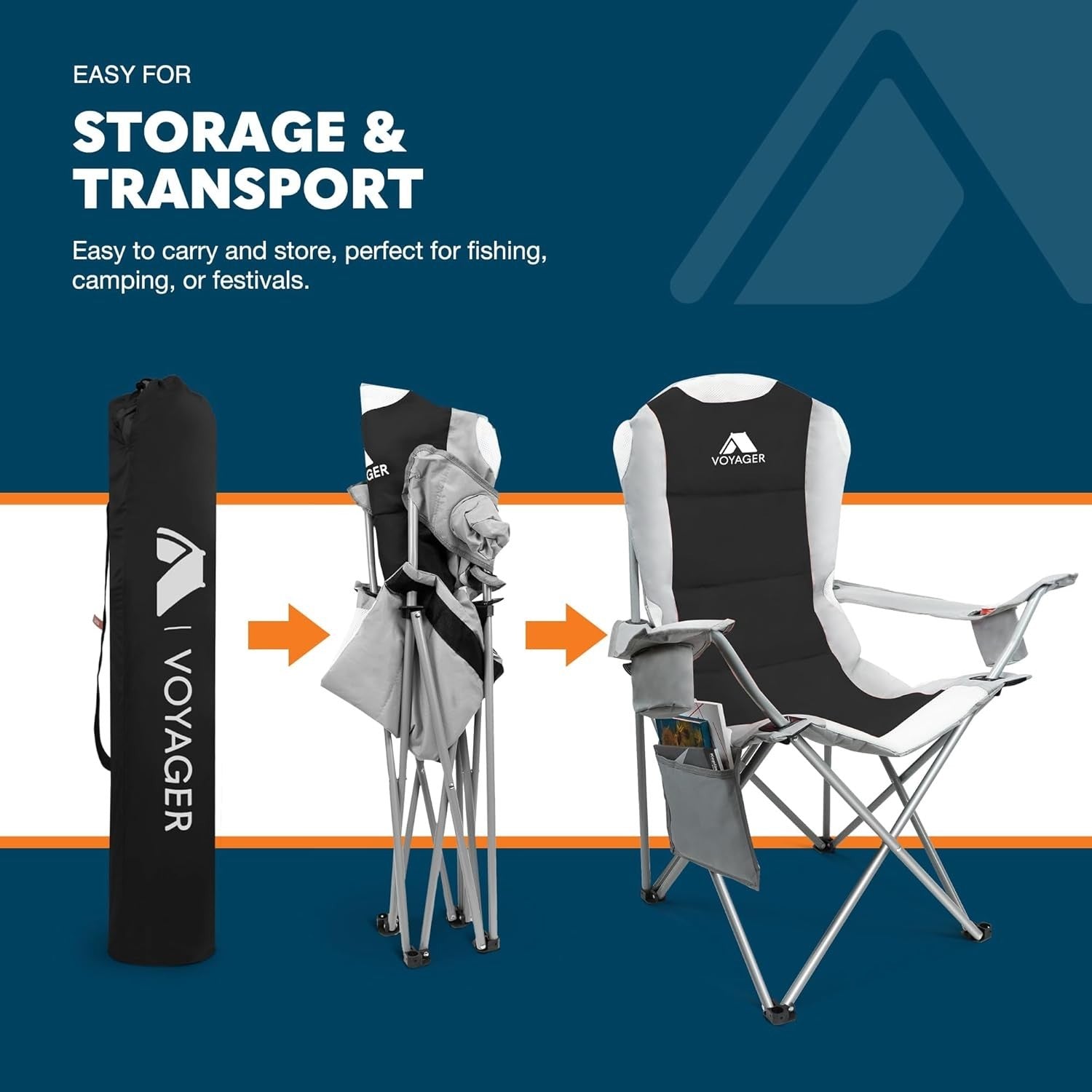 Premium Foldable Padded Camping Chair with Cup Holder & Side Pockets