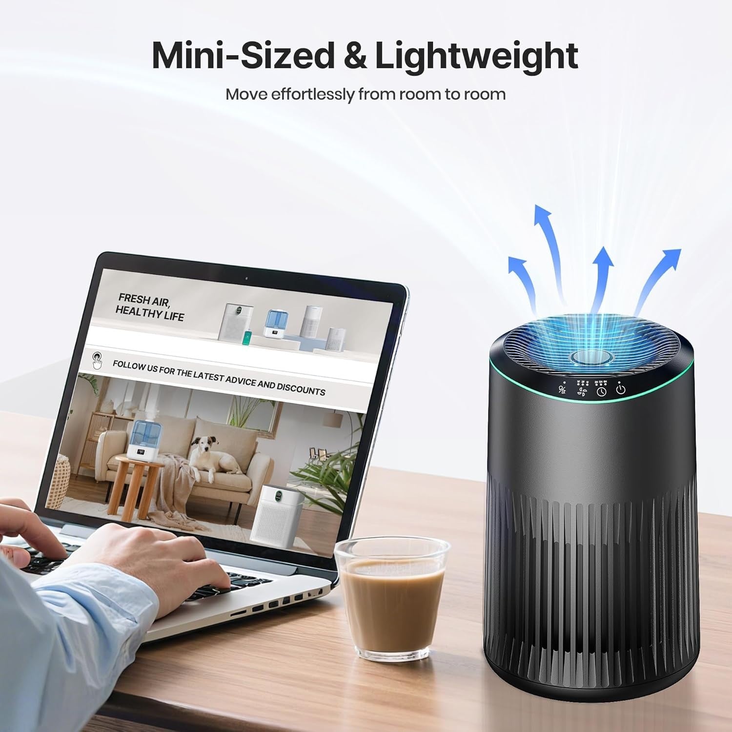 Small Air Purifier for Home Smoke Pet Odors 22dB Sleep Mode Grey