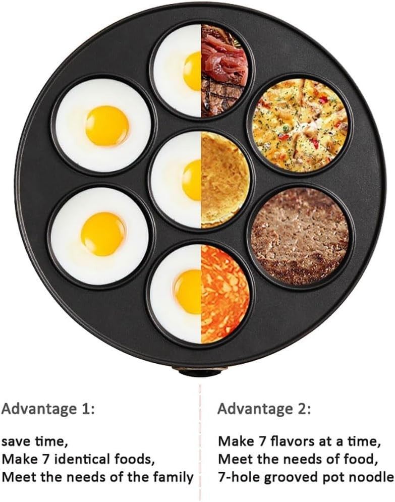 Electric 7-Hole Pancake & Egg Maker Non-Stick Mini Crepe Hotplate Fast Heating