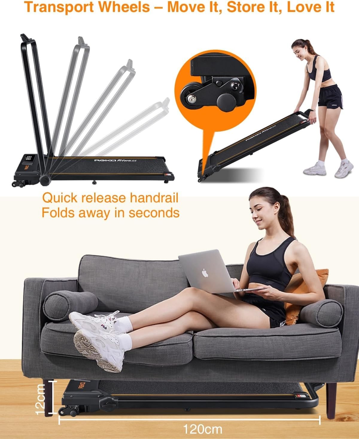 Compact Folding Treadmill 2.25HP Electric Running Machine Up to 10KM/H