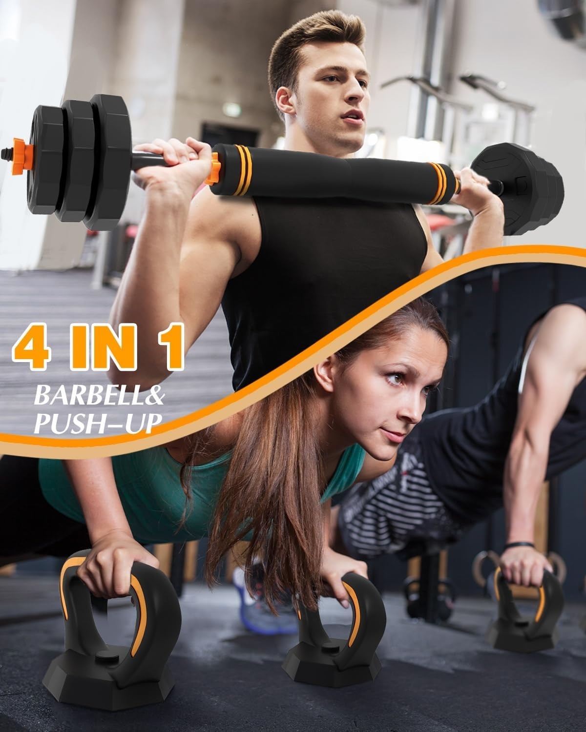 22LB Adjustable Dumbbell Set 4 in 1 Home Gym Barbell Kettlebell