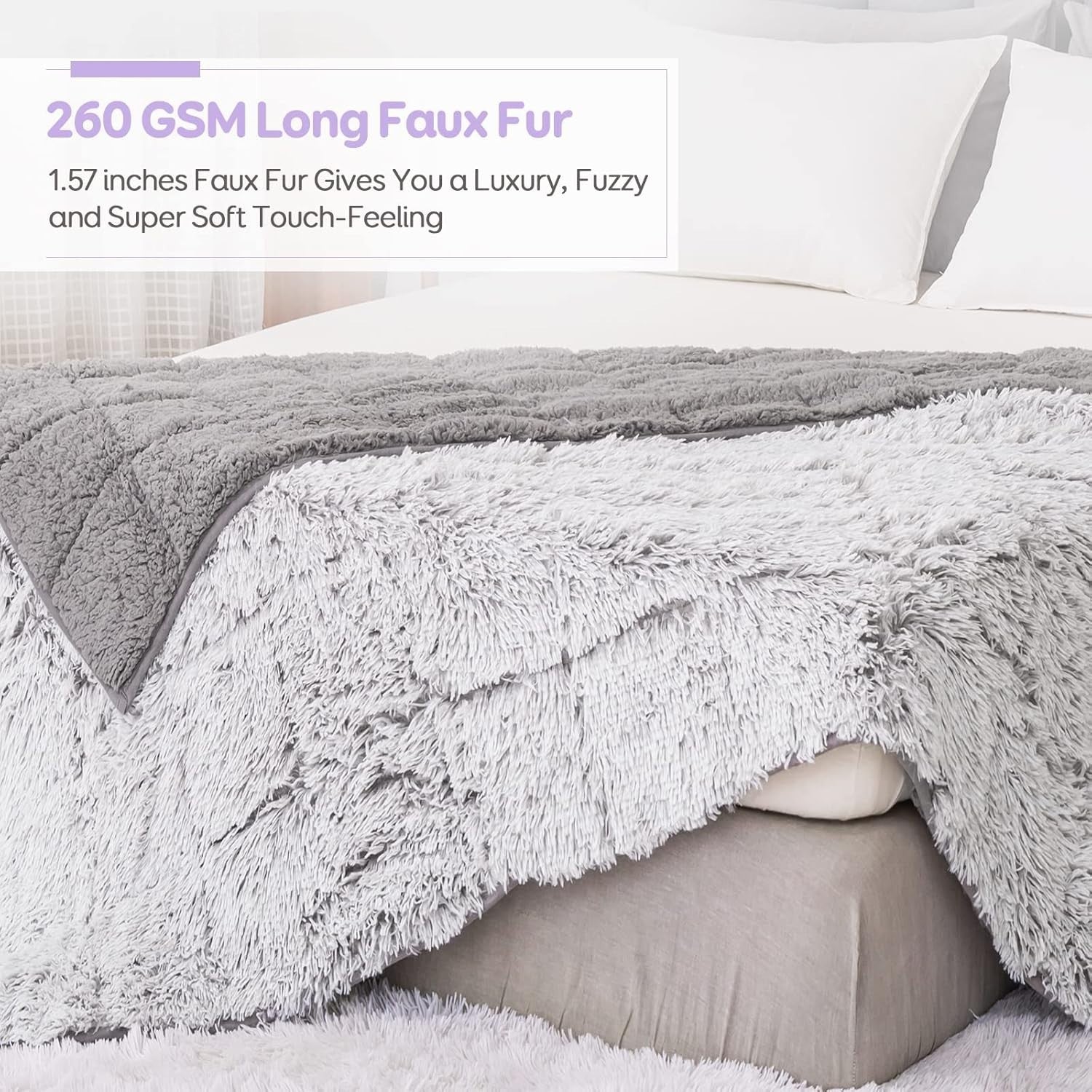 Queen Weighted Blanket 20lb Faux Fur Sherpa Reversible Warm Plush 60x80