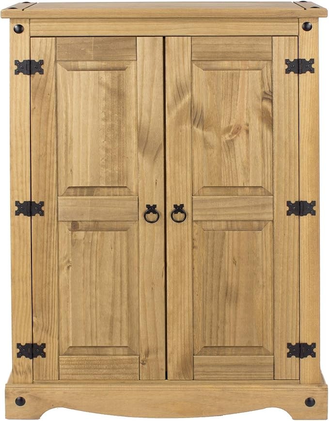 Solid Pine Wood Storage Cupboard with 2 Doors, Rustic Farmhouse Cabinet
