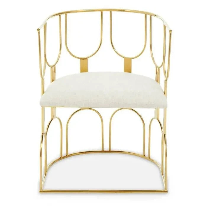 Gold Metal Accent Chair with Natural Fabric Seat Modern Open Frame