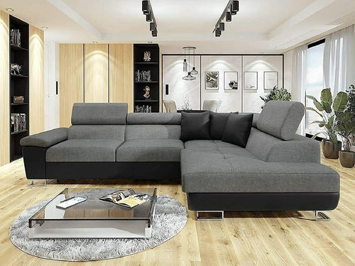 Grey Fabric Corner Sofa Bed | Right Hand Side | 4-Seater Double Bed Couch